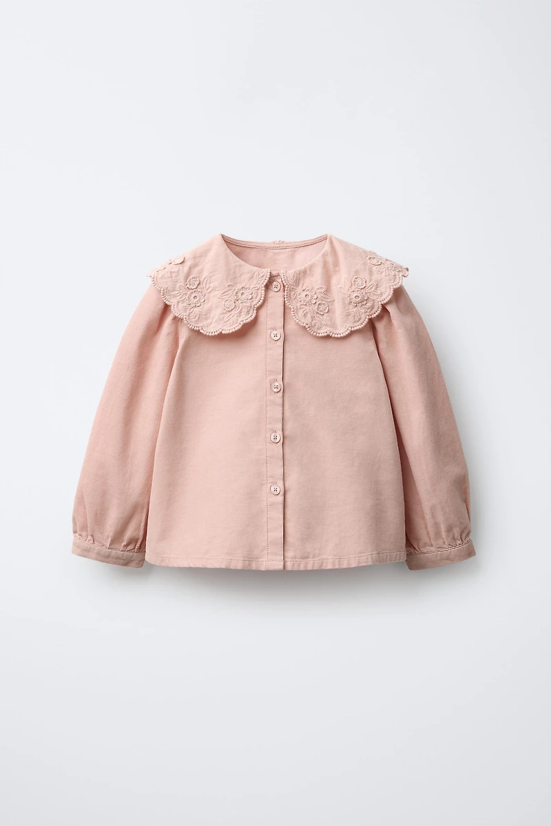EMBROIDERED PETER PAN COLLAR CORDUROY SHIRT