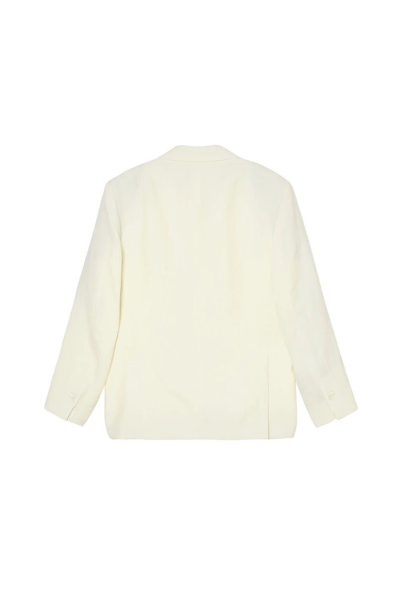 OVERSIZED FIT HERRINGBONE LINEN-WOOL SUIT BLAZER