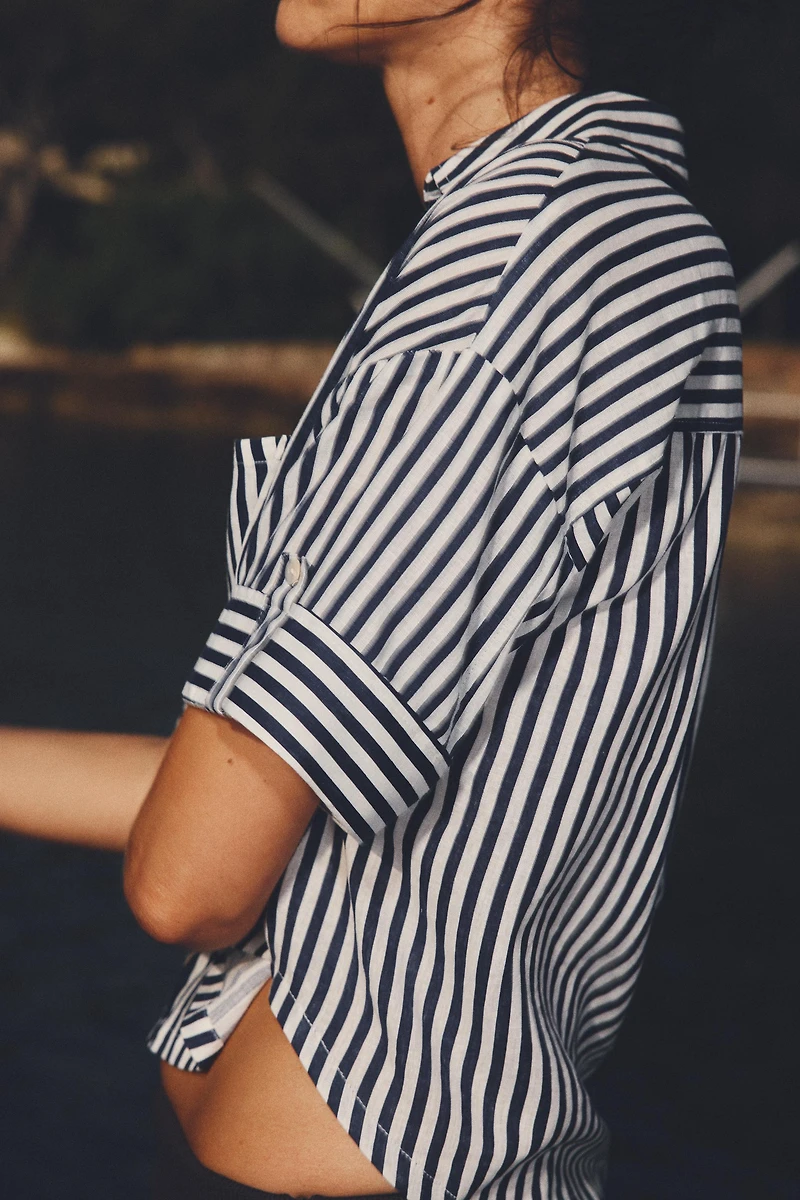LINEN BLEND CROPPED SHIRT
