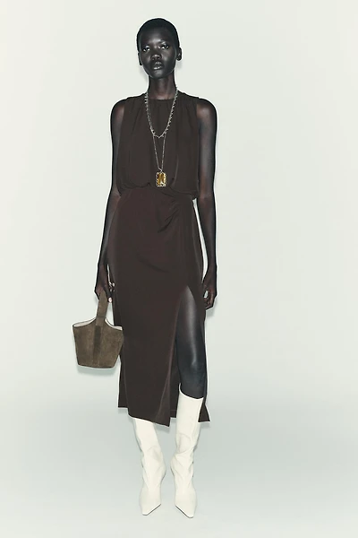 RUCHED WAIST MIDI DRESS