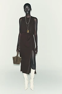 RUCHED WAIST MIDI DRESS