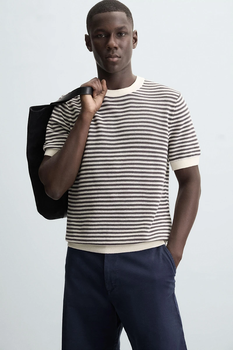 T-SHIRT EN MAILLE À DENTELLE RAYURES