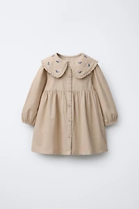 EMBROIDERED FLORAL CORDUROY DRESS