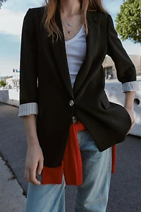 ROLL-UP SLEEVE PRINTED CUFF BLAZER
