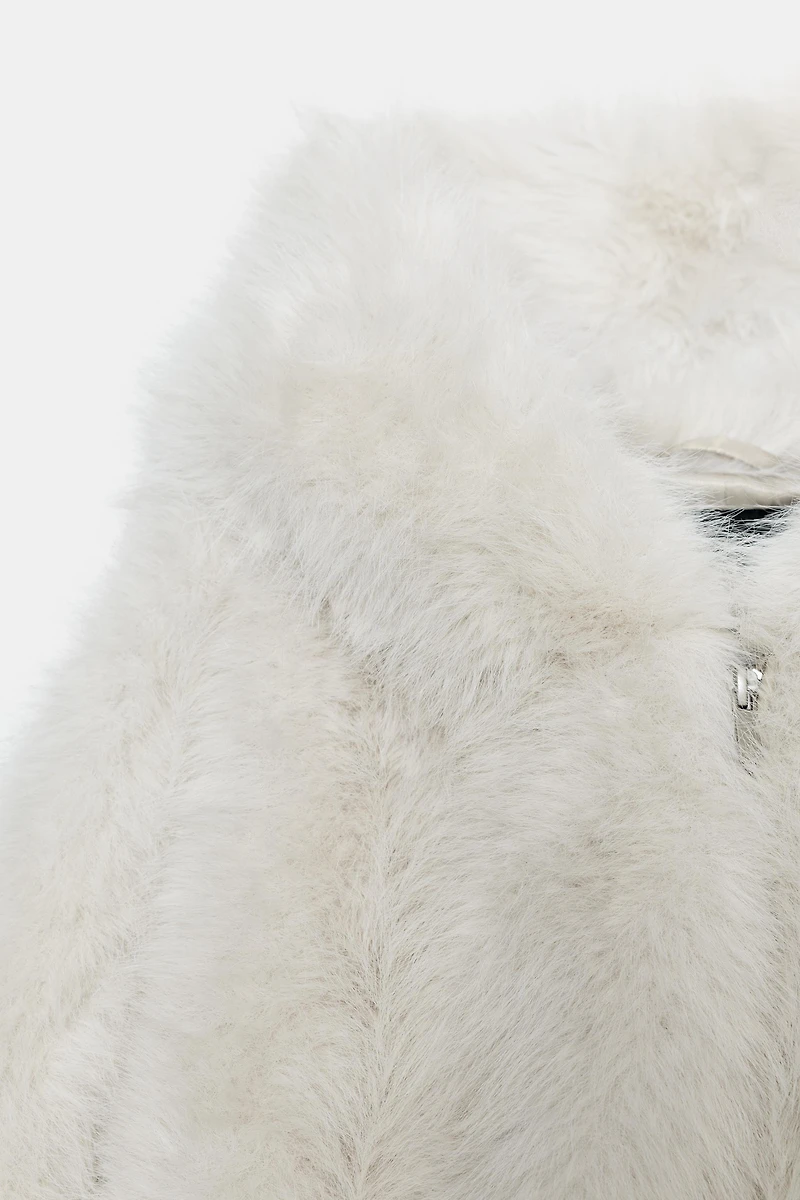 SHORT FAUX FUR HOODIE COAT