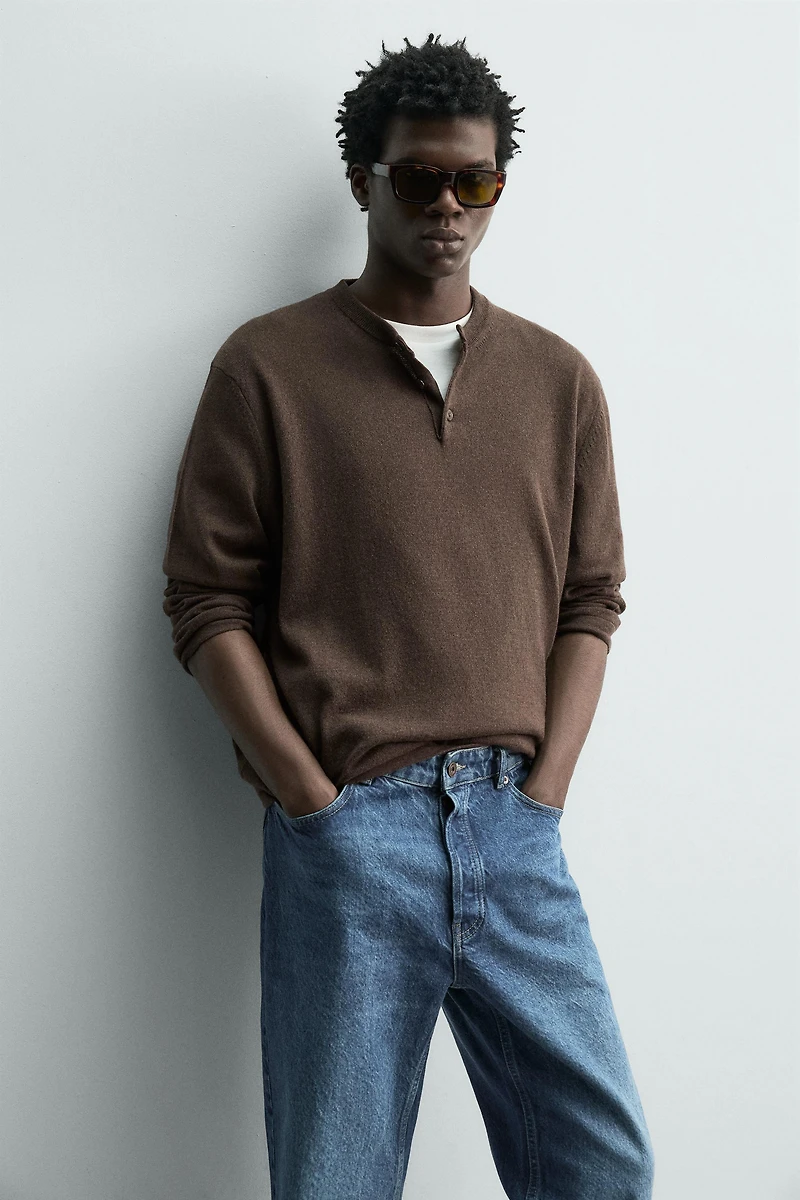 COTTON BLEND HENLEY JUMPER