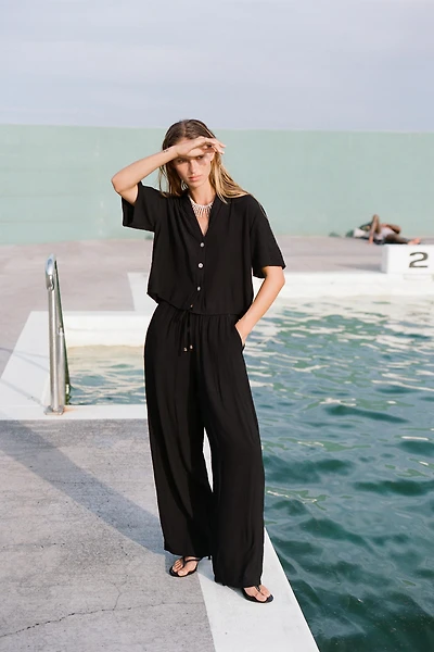 PANTALON LARGE À TAILLE ÉLASTIQUE