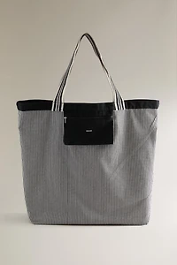 REVERSIBLE FABRIC STRIPED SHOPPER BAG