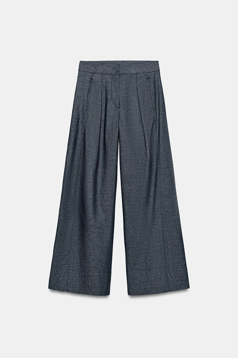 PANTALON LARGE TAILLE HAUTE AVEC LIN