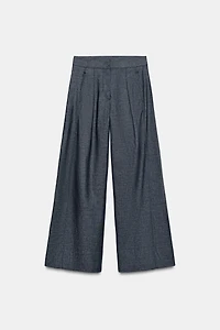 PANTALON LARGE TAILLE HAUTE AVEC LIN
