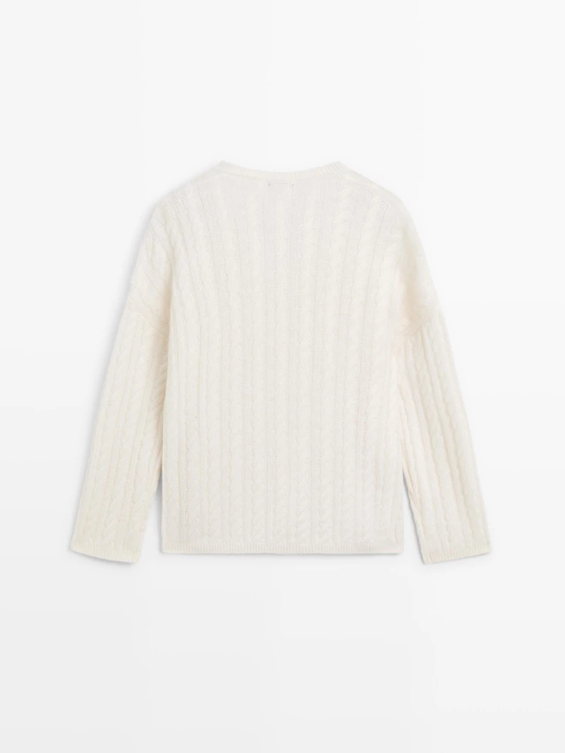 Cable-knit V-neck sweater