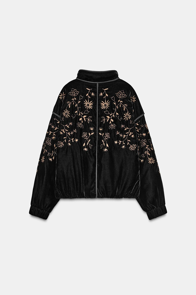EMBROIDERED VELVET PADDED JACKET