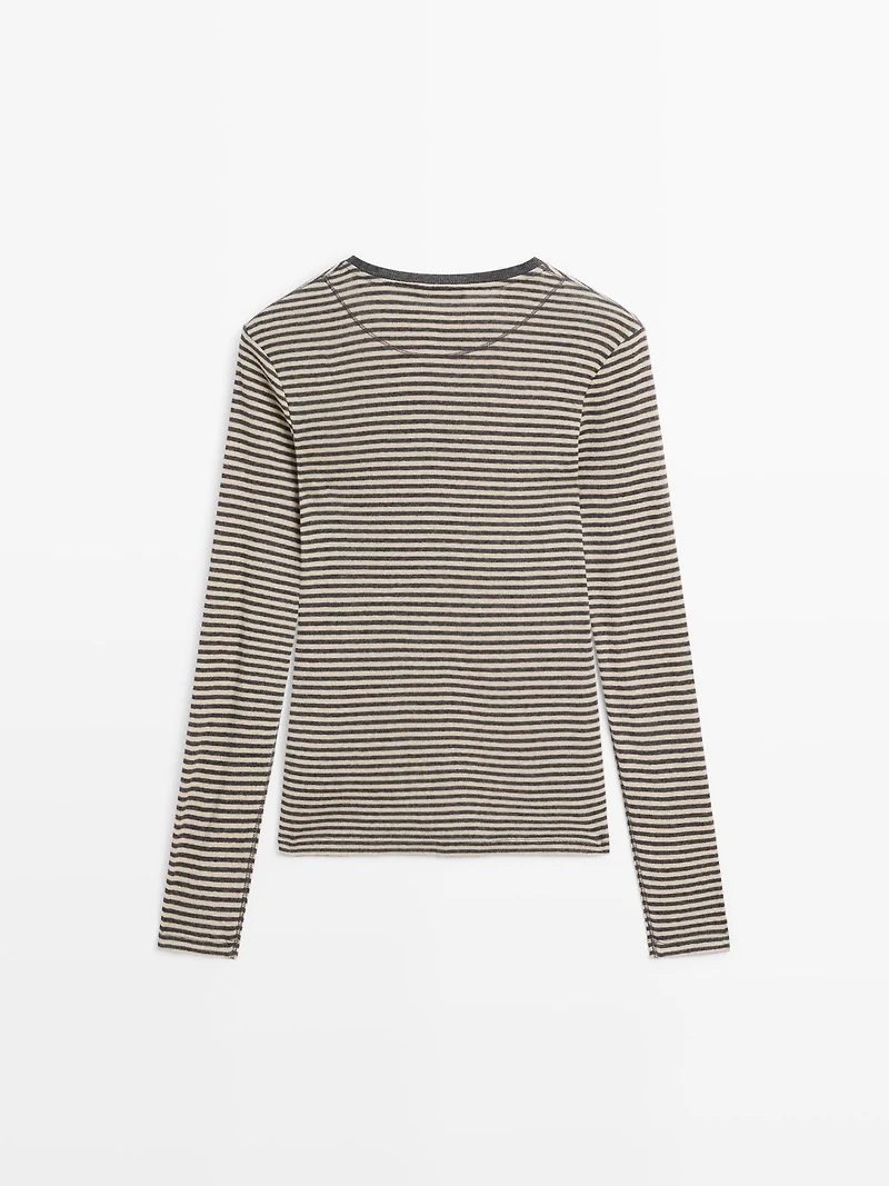 Long-sleeve cotton blend T-shirt