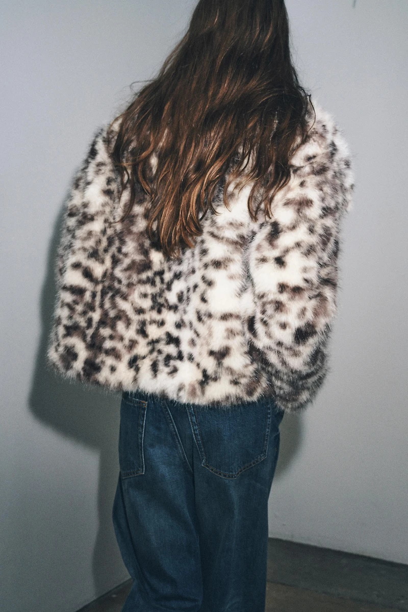 ANIMAL PRINT FAUX FUR JACKET ZW COLLECTION