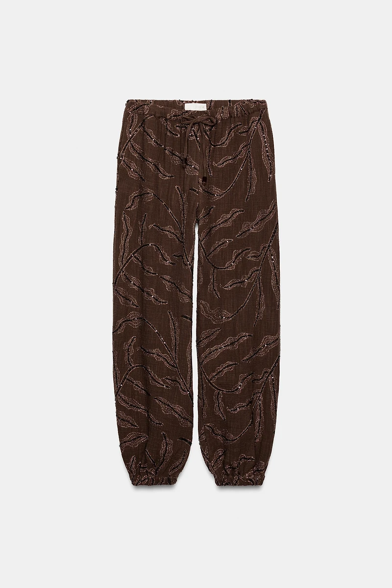 METALLIC THREAD SEQUIN BALLOON PANTS