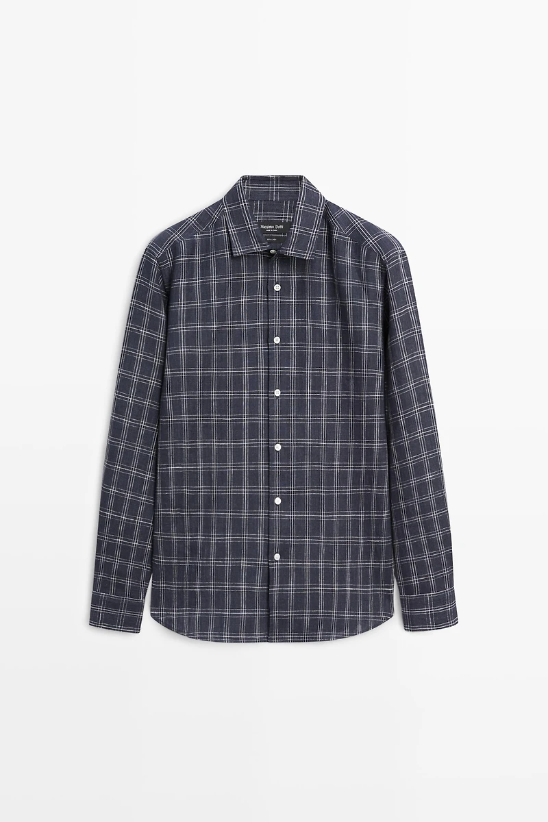 100% linen regular fit check shirt