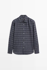 100% linen regular fit check shirt