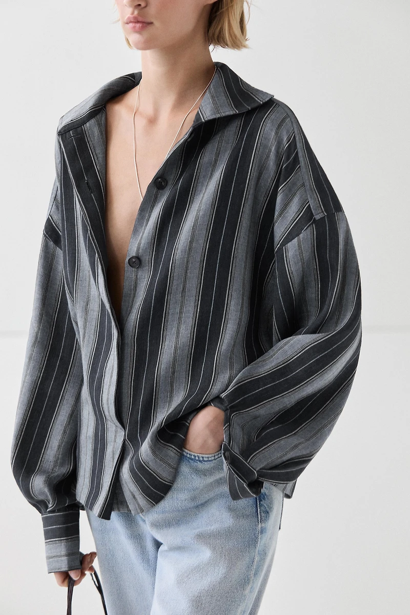 Chemise fluide rayée en coton et lin