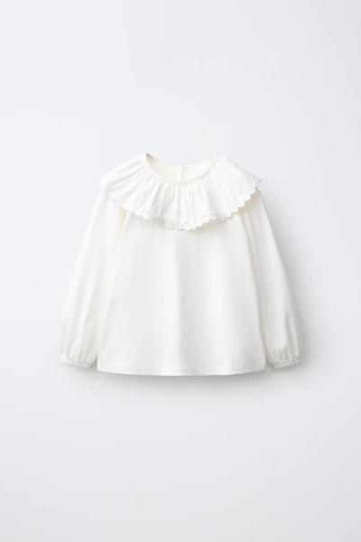 EMBROIDERED PETER PAN COLLAR T-SHIRT