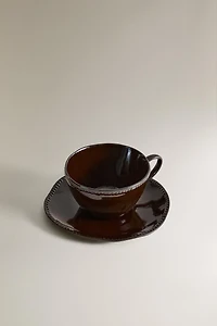 TASSE ET SOUCOUPE À CAFÉ EN GRÈS EN RELIEF