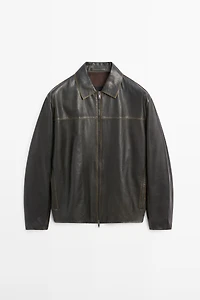 Distressed effect leather jacket