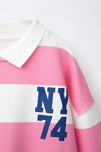 STRIPED POLO COLLAR SWEATSHIRT