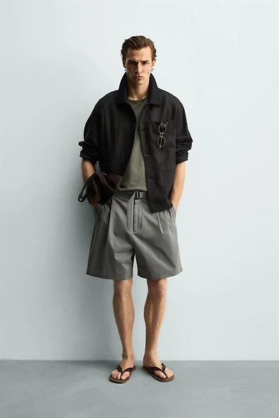RELAXED FIT PLEATED BELTED SHORTS