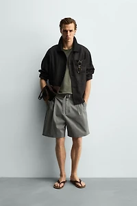 RELAXED FIT PLEATED BELTED SHORTS