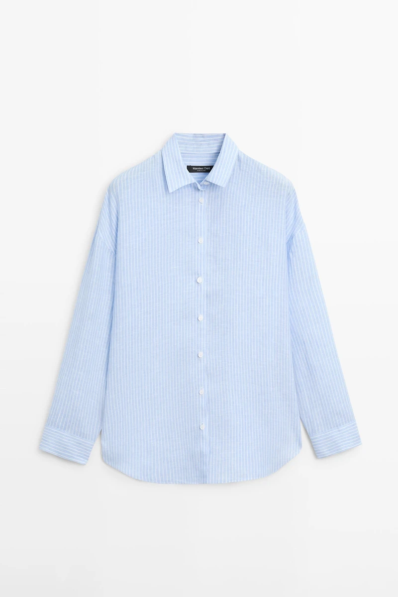 Flowing striped 100% linen shirt