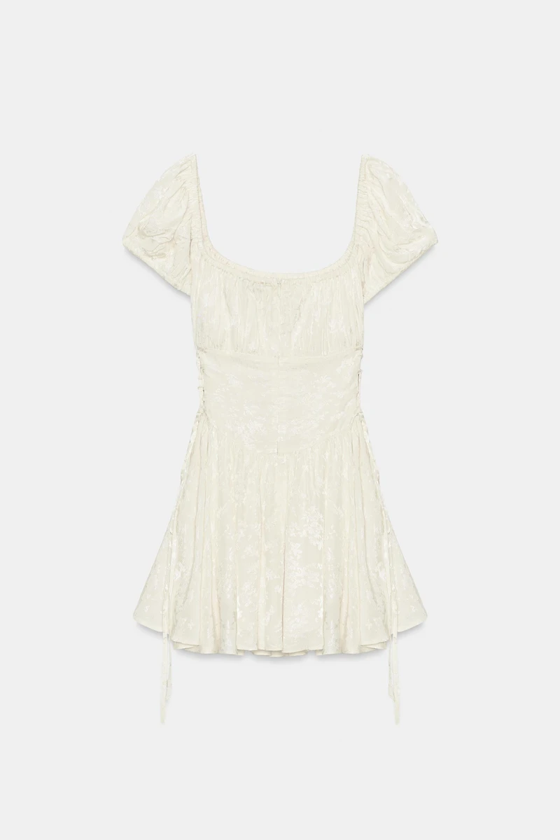 JACQUARD MINI DRESS WITH TIES