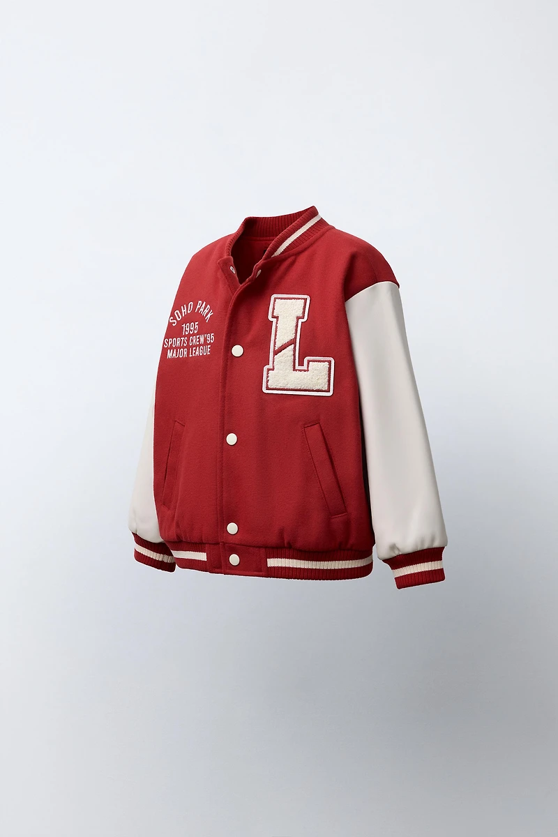 BLOUSON BOMBER EN DRAP DE LAINE ET MANCHES À AVEC PIÈCES