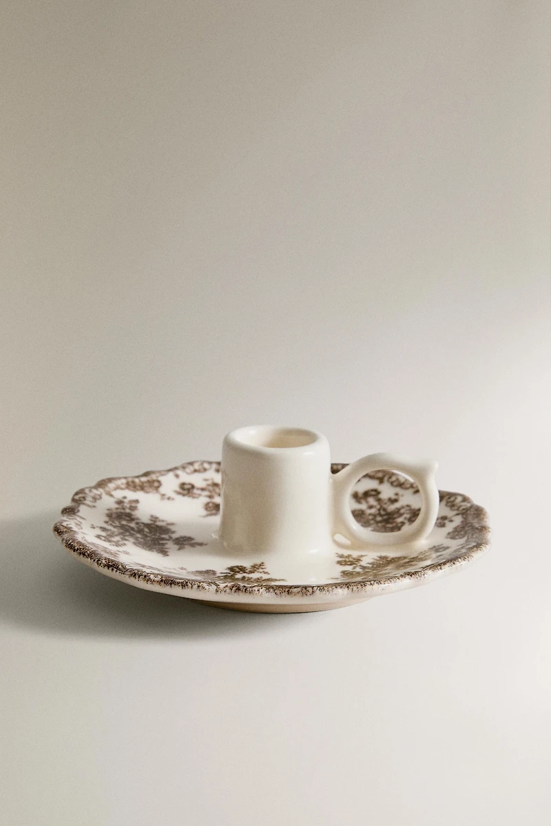 FLORAL EARTHENWARE CANDLEHOLDER