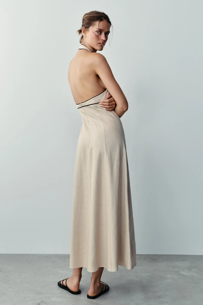 LINEN CONTRAST TRIM DRESS