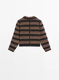 Short striped crochet knit cardigan