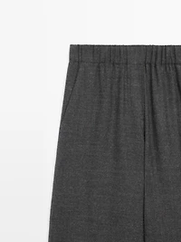 100% wool wide-leg textured trousers