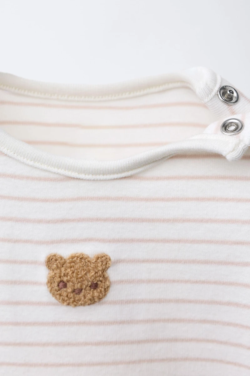 BEAR PATCH AND STRIPED BODYSUIT LEGGINGS SET