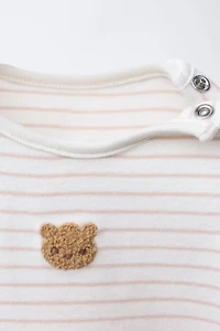 BEAR PATCH AND STRIPED BODYSUIT LEGGINGS SET