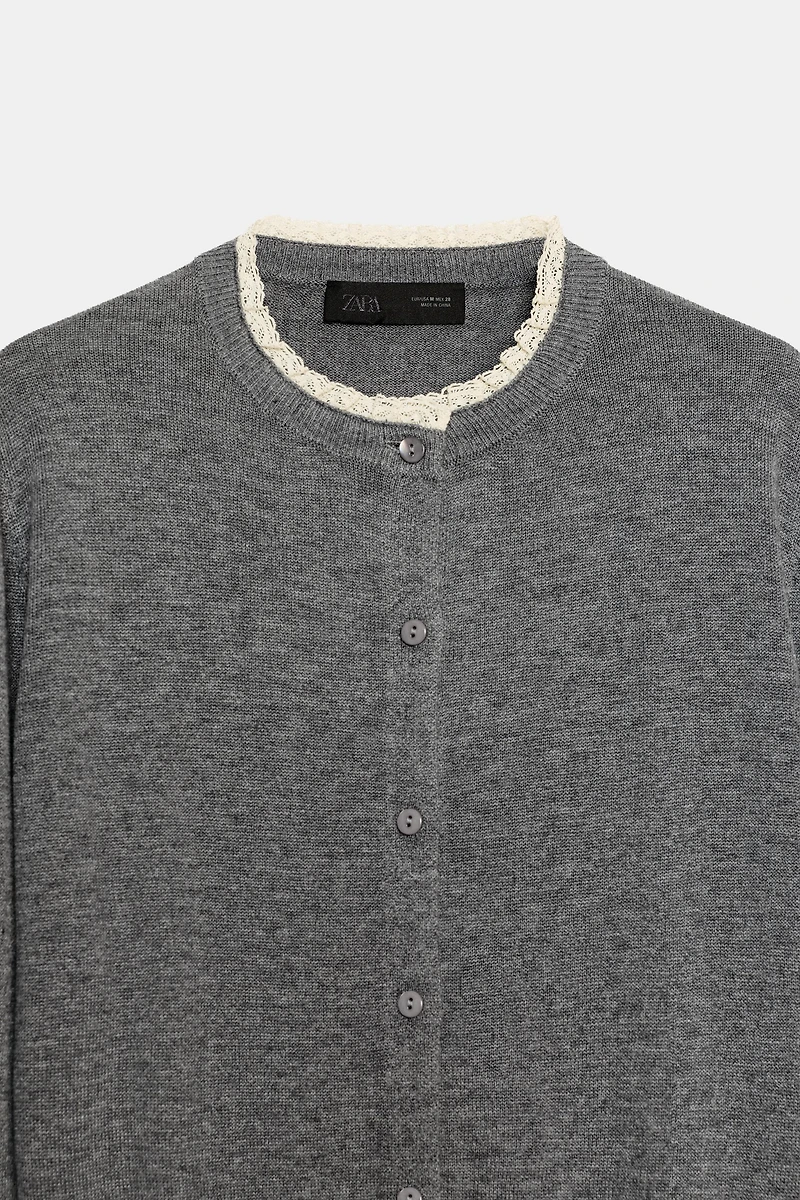 LACE TRIM KNIT CARDIGAN