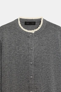 LACE TRIM KNIT CARDIGAN