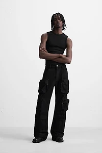 DENIM CARGO PANTS WITH POCKETS
