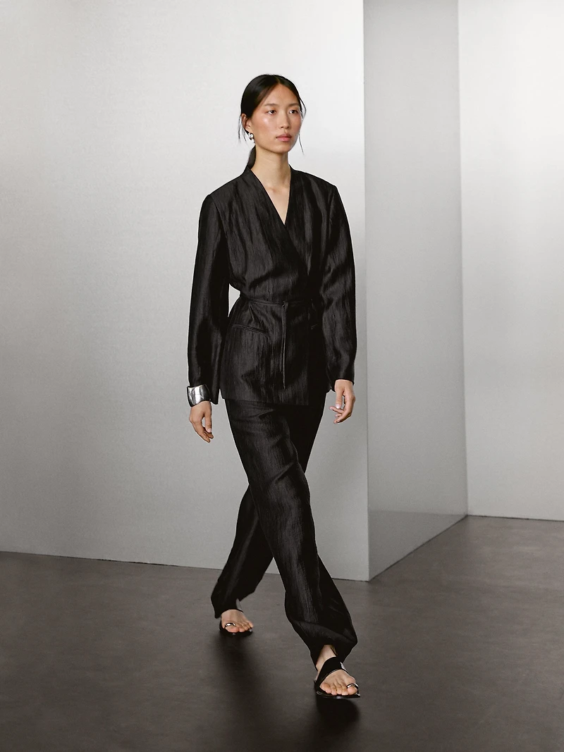 Linen blend palazzo trousers with darts