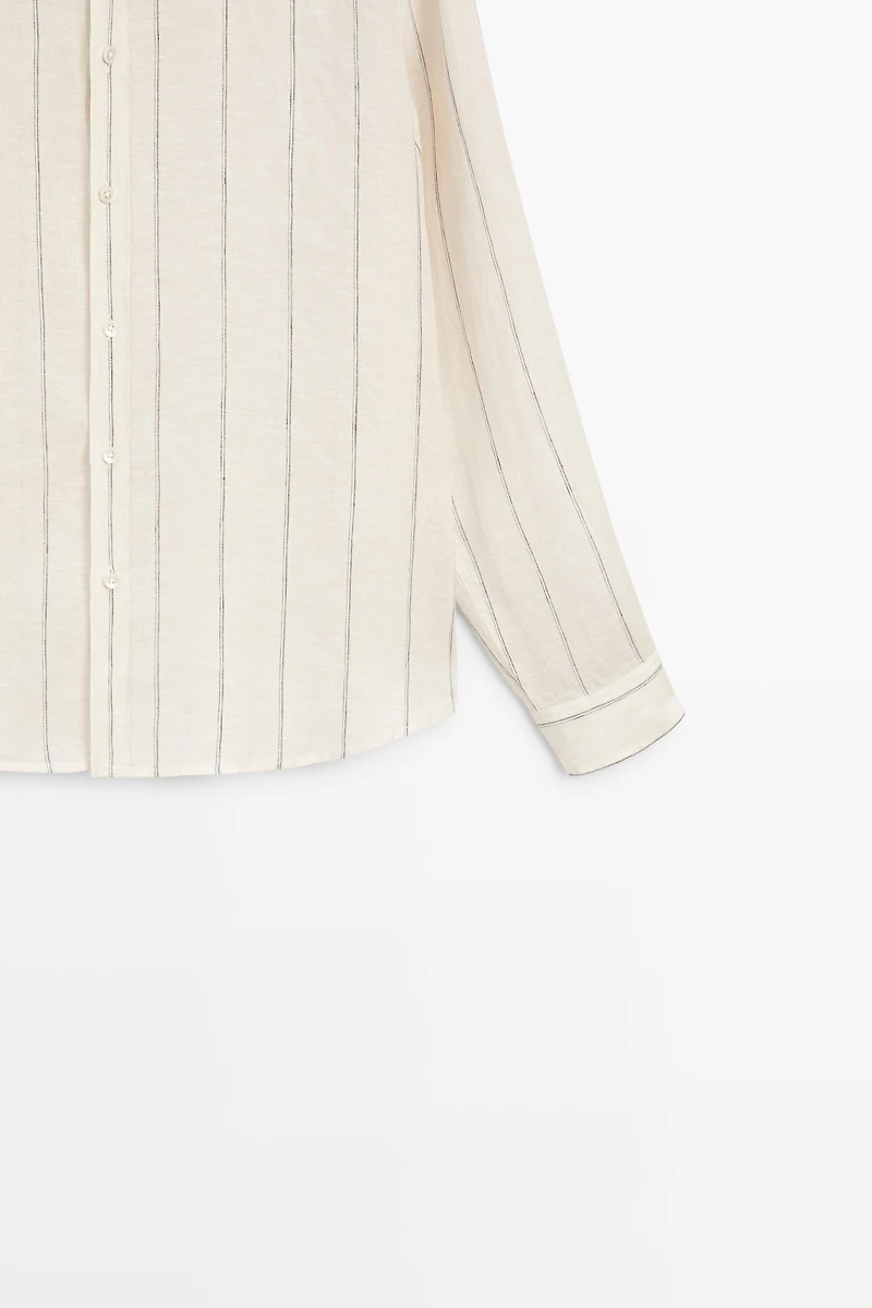 100% linen regular fit striped shirt