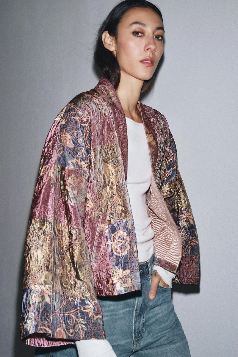 FLORAL PRINT VELVET KIMONO
