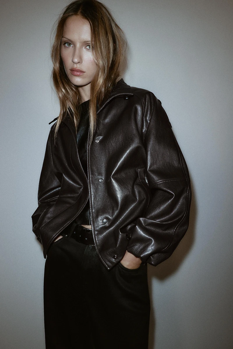 FAUX LEATHER HIGH COLLAR JACKET