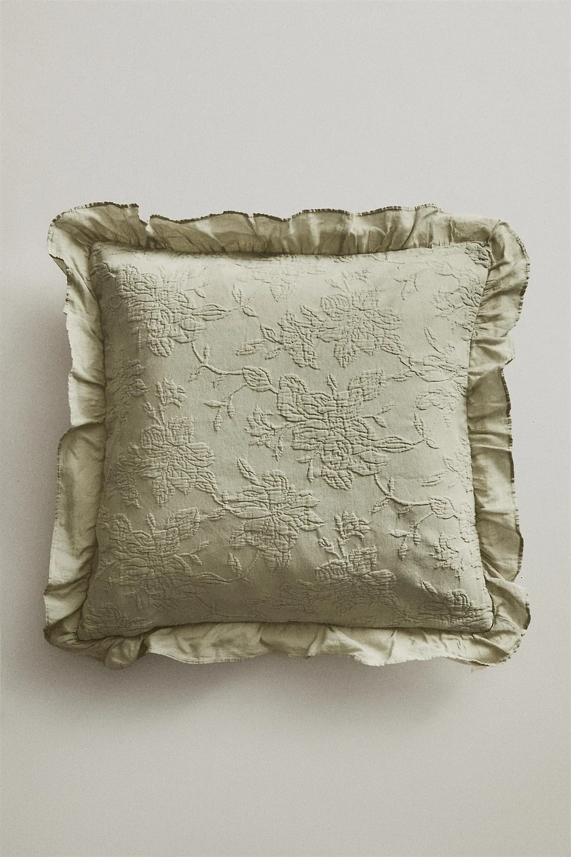 JACQUARD THROW PILLOW COVER WITH RUFFLES