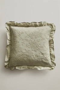 JACQUARD THROW PILLOW COVER WITH RUFFLES
