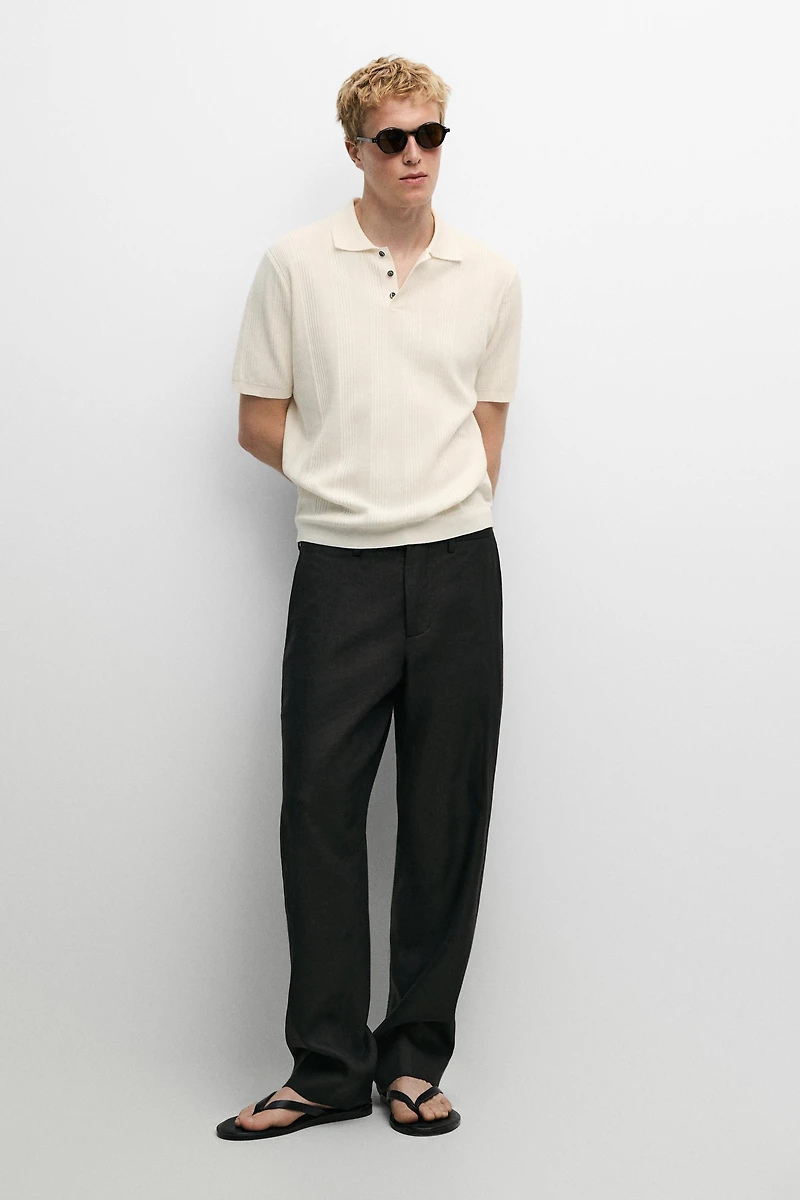 100% cotton textured striped knit polo shirt