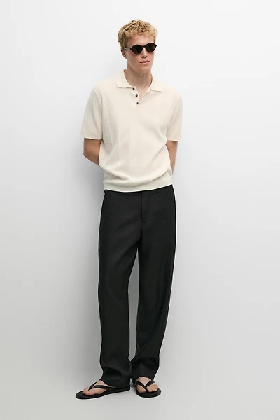 100% cotton textured striped knit polo shirt