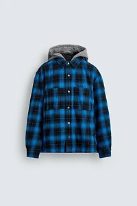 CONTRAST HOODIE PLAID OVERSHIRT