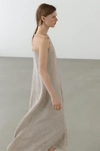 Robe fluide col froncé en lin mélangé